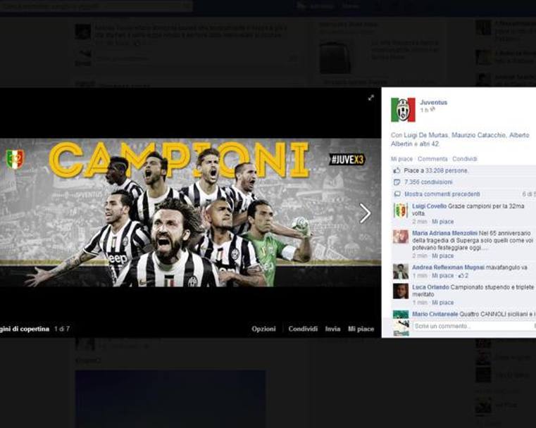 Così il profilo ufficiale della Juventus celebra lo scudetto appena conquistato: i campioni bianconeri accompagnati da un hashtag #juvex3